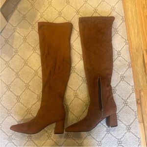 Women’s Tall Block Heel Over-the-Knee Boots in Brown Faux Suede
